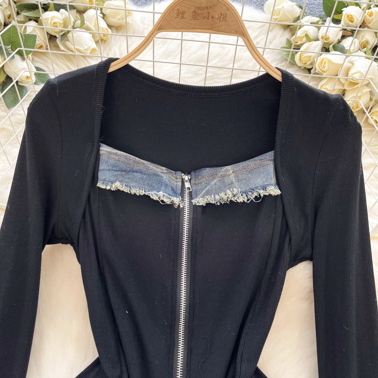 Autumn Full Sleeve Others Collar Casual Denim Blouses Women Patchwork Zippers Shirts Ladies Retro Tops Clothes Women Wholesale