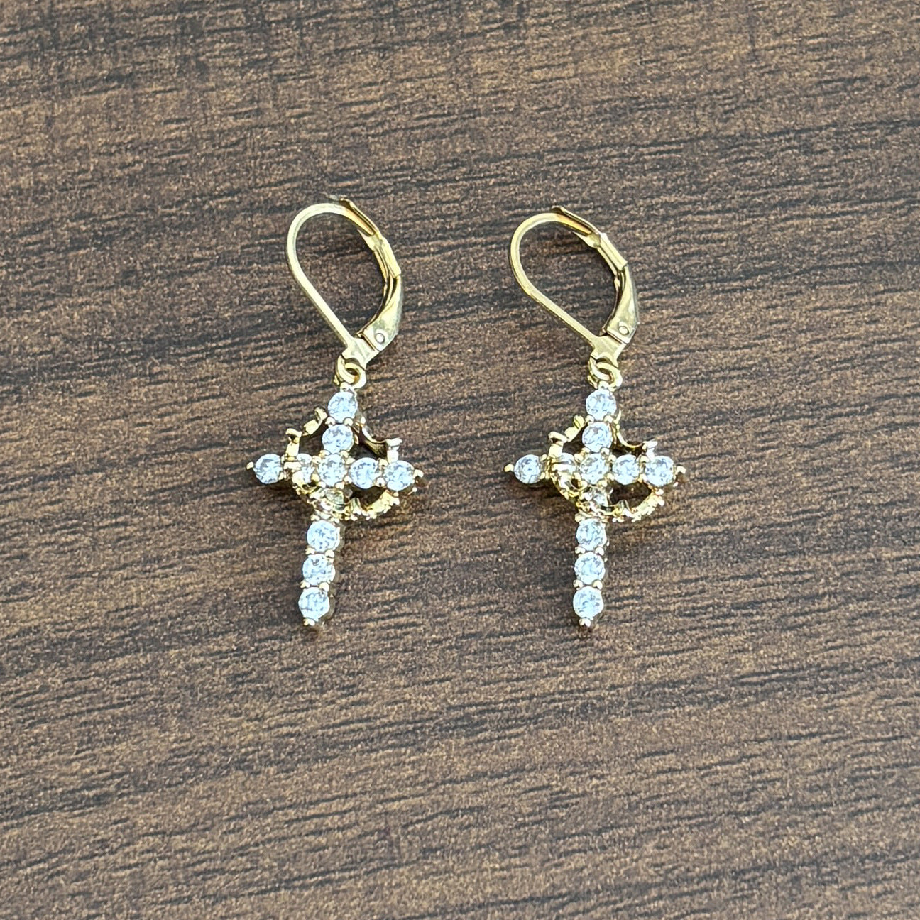 3A Zircon Crown Cross Movable Stainless Steel Ear Clip