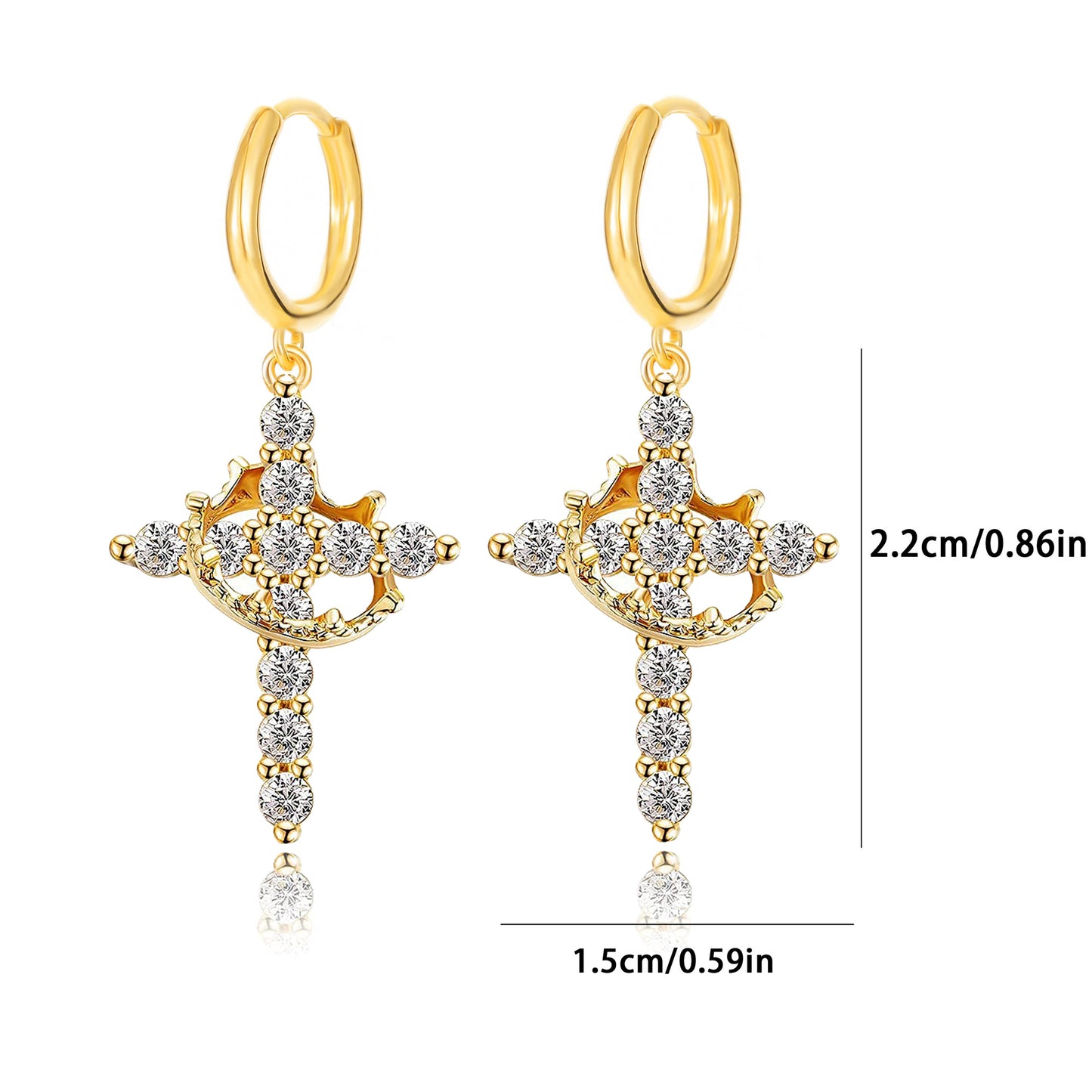 3A Zircon Crown Cross Movable Stainless Steel Ear Clip