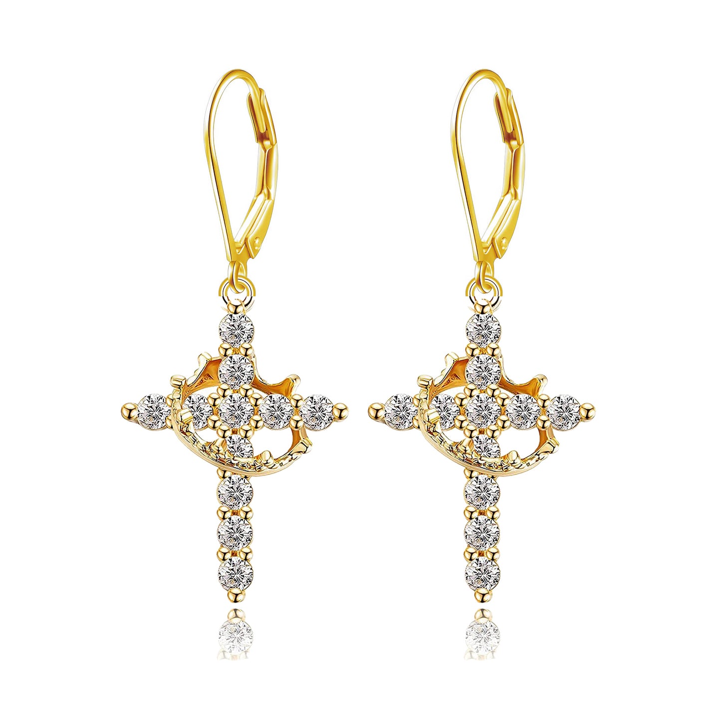 3A Zircon Crown Cross Movable Stainless Steel Ear Clip