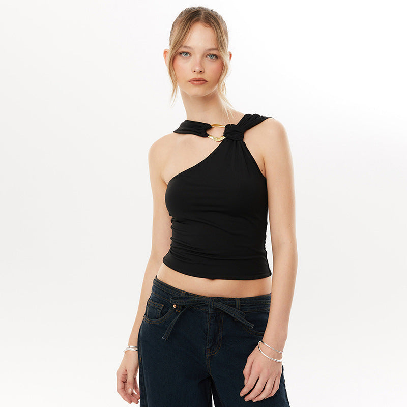 Irregular Collar Metal Decorative Top For Women